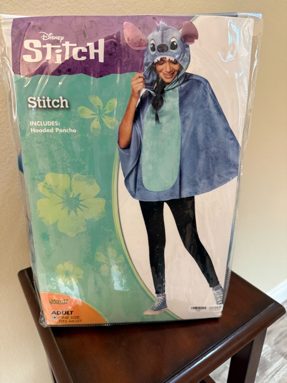 Disney Stitch Hooded Poncho - Teal and Purple-New Adult One Size